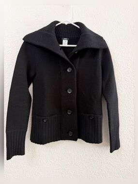 J Crew Merino Wool Black Button-Front Knit Cardigan Sweater - S